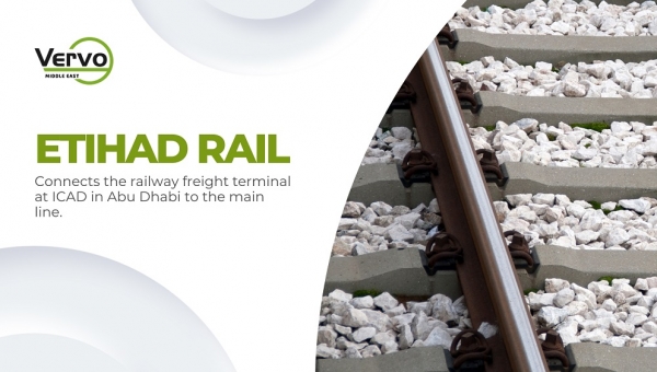 Etihad Rail connects the railway freight terminal at ICAD in Abu Dhabi to the main line